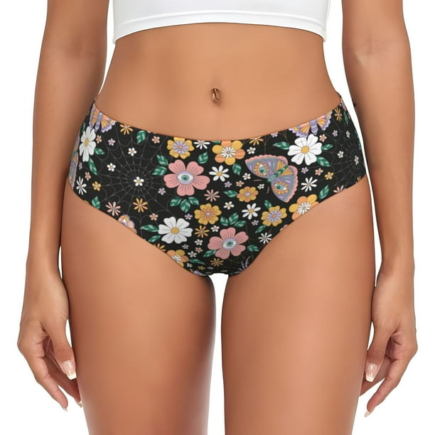 Fotbe Floral Insects Calzones Estampados para Mujer – Ropa Interior de Algodón, Cómoda, Suave y Elástica-Small