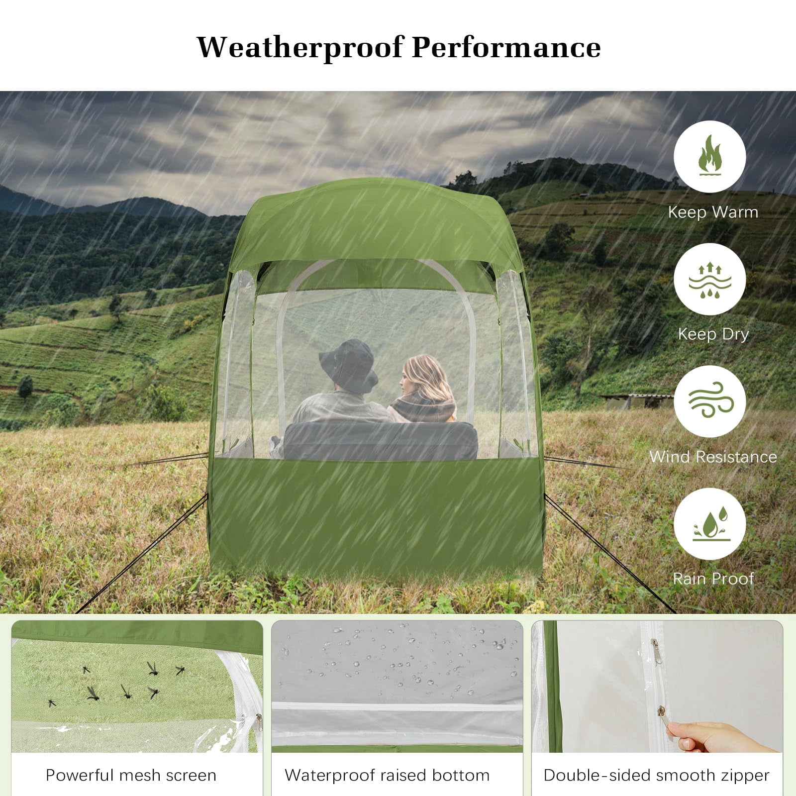 Sports Tent for 1-2 Person, Instant Weather Proof Clear View Bubble Tent, Portable & Foldable Pop Up Tents Shelter with Carry Bag for Watching Sports Events, Camping, Fishing, Green