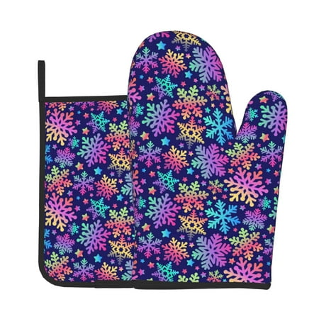 

Gaeub Rainbow Snowflakes Print Oven Mitts and Pot Holders Sets of 2 Heat Resistant Pad Cooking Gloves for Baking BBQ Home Decor