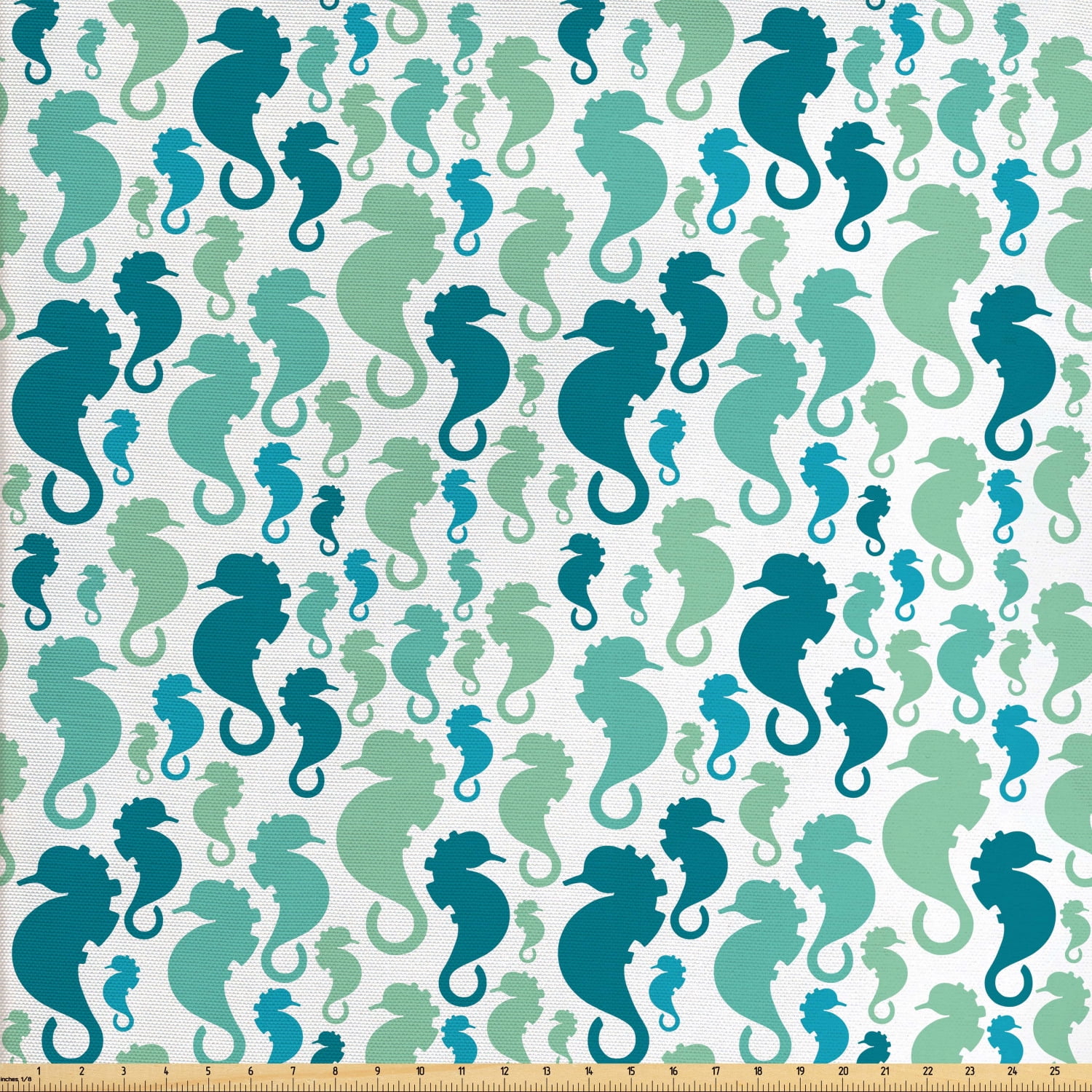 Seahorse Fabric by The Yard, Silhouette Sea Horse Pattern on White
