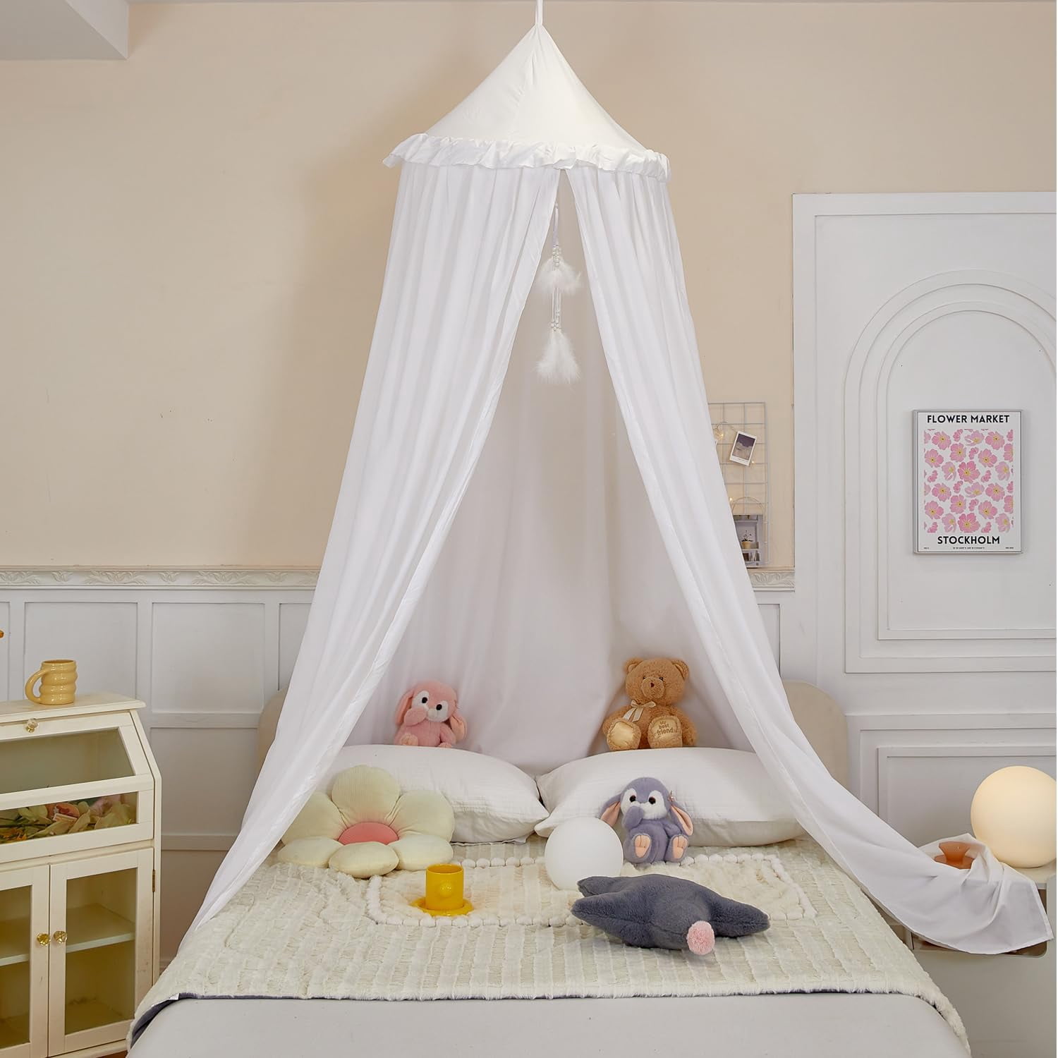Princess Decor Canopy for Kids Bed, Soft and Durable Bed Canopy for Girls Room Tent Canopy Dreamy Mosquito Net Bedding, Children Reading Nook Canopies Indoor (Blue)