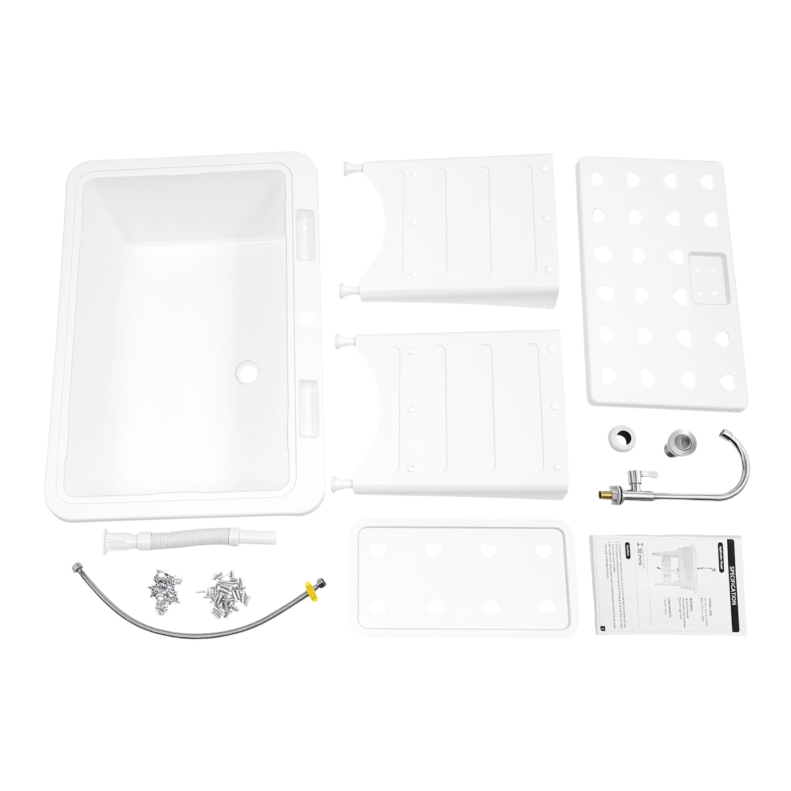 White Utility Sink Laundry Tub Freestanding Laundry Sink With Drainboard+Faucet