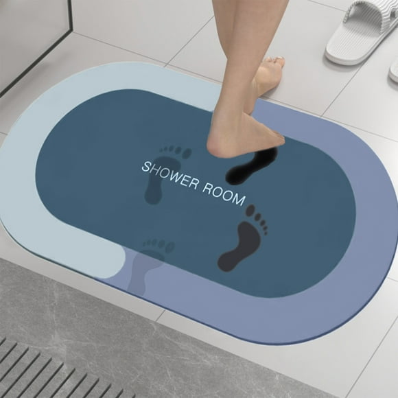Super Absorbent Quick Dry Bath Rug - Non Slip Rubber Backing Bathroom Floor Mat, No-Shed Hard Surface, Thin Door Mat for Shower Tub Sink 16x24in Gray Blue Pink