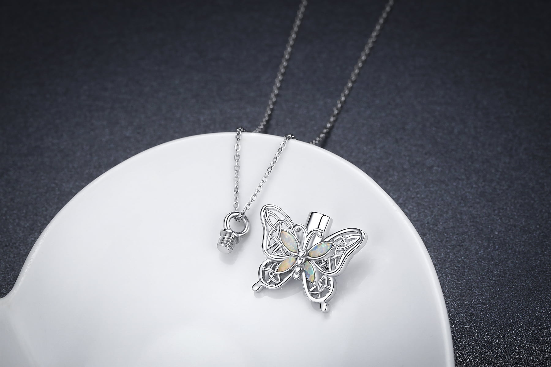 Coachuhhar Opal Butterfly Urn Necklace for Ashes 925 Sterling Silver Celtic Knot Necklace Cremation Necklace for Ashes Keepsake Memorial Butterfly Cremation Jewelry Gifts for Women
