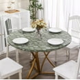 thumbnail image 5 of Round Vinyl Fitted Tablecloth with Flannel Backing Elastic Edge Design Table Cover Waterproof Oil-Proof Plastic Table Cloth Stain-Resistant Wipeable for 36"-44" Round, 5 of 6