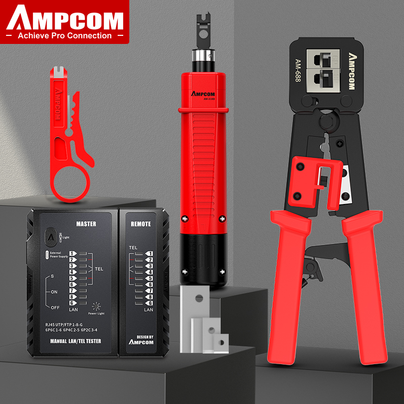 RJ45 Crimper Lan Tester Tool Set Ethernet Cable Stripper Punch Down ...