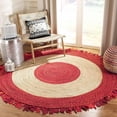 thumbnail image 2 of Indian Handwoven Braided Natural Jute with Multi Cotton Jhalar Round Rug, Bedroom, Entryways, Dining Room, Hallways, Kids' Rooms, Size - (7' Round), 2 of 2