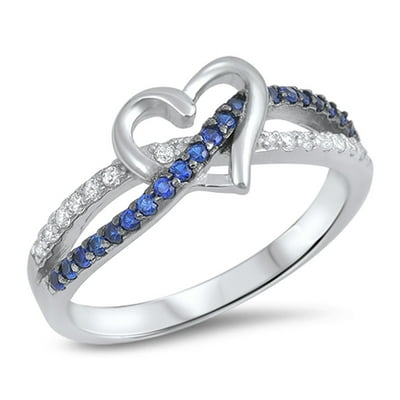 CHOOSE YOUR COLOR Blue Simulated Sapphire Infinity Knot Promise Heart Ring .925 Sterling Silver Band