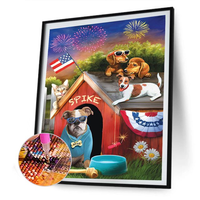 Cuadros Decorativos 5D Diamond Painting American Dog Full Round Drill DIY Picture Kits (L3066) Wdftyju embutido en tela
