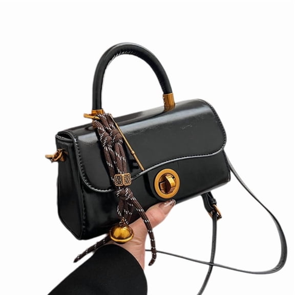Crossbody Bags for Women Elegant Shoulder Bag with Handle Trendy PU Leather Handbag with Pendant for Everyday Use and Party, Black
