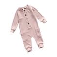 thumbnail image 3 of Qiylii Baby Solid Color Romper, Round Collar Long Sleeve Jumpsuit with Pocket, 3 of 7