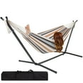 thumbnail image 2 of Ktaxon Double Polyester Hammock Set with Steel Stand & Portable Bag Coffee Stripe Color, 2 of 10