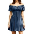 thumbnail image 2 of Women's Gothic Mini Dress Off Shoulder Puff Sleeve Lace Up Corset Dresses Sweetheart Neck A-Line Skater Dress Dark Vintage Halloween Costume Cosplay, 2 of 7