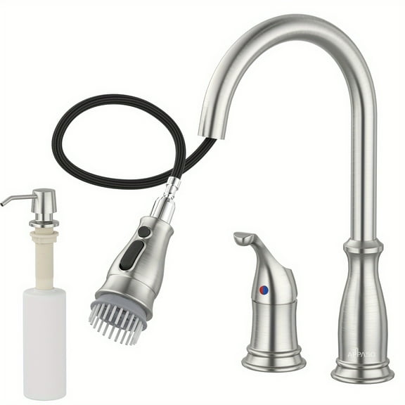 APPASO 3-Hole Kitchen Faucet Set (3pcs) - Pull-Down 3-Mode Sprayer, Soap Dispenser, Brushed Nickel & Oil Rubbed Bronze - Non-Drinking Water