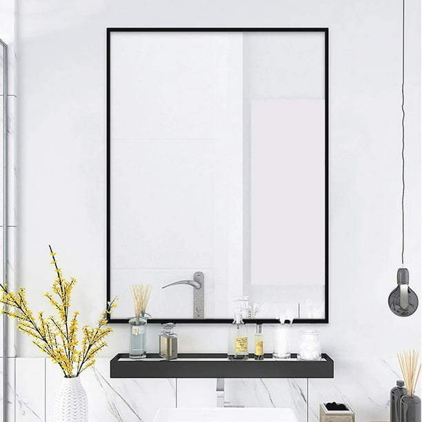 Qeqrug Framed Large Modern Wall Mounted Frame Rectangle Mirror For Bathroom Bedroom Living Room Black Peaked Trim 30 X40 Com Qeqrug Framed Large Modern Wall Mounted, 30 X 40 Framed Bathroom Mirror