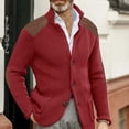 thumbnail image 4 of DondPO Cardigan Men Mens Casual Button Cuff Shoulder Patch Slim Warm Sweater Cardigan Jacket Lapel Long Sleeve Knit Jacket Men's Cardigan Sweaters Mens Sweaters Red M, 4 of 4