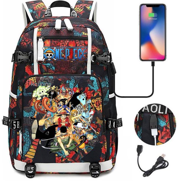 Mochila de Anime de una pieza para mujer, bolso escolar de gran capacidad con carga USB, mochila multifunción para estudiantes, mochilas escolares para portátiles de 18 pulgadas