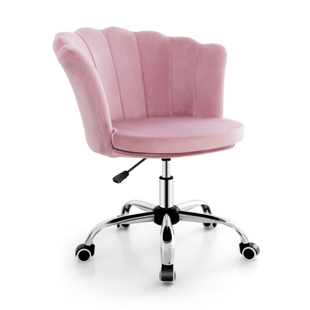 Demi Bonn Upholstered Velvet Desk Chair with Wheels and Seashell Back, Rolling Work Computer Office Chair, Pink