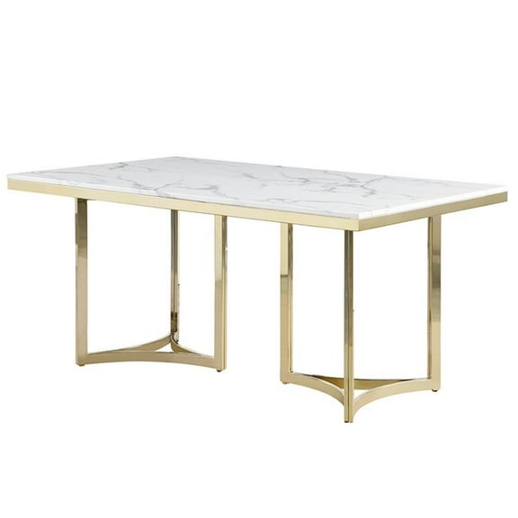 Pemberly Row White Faux Marble Double Pedestal Dining Table (Seats 6)