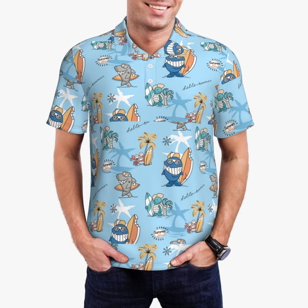 Fotbe Cute Animals Surfers Camiseta Polo de Golf para Hombre con Estampado – Camisa Deportiva Transpirable con Cuello Abotonado-XX-Large