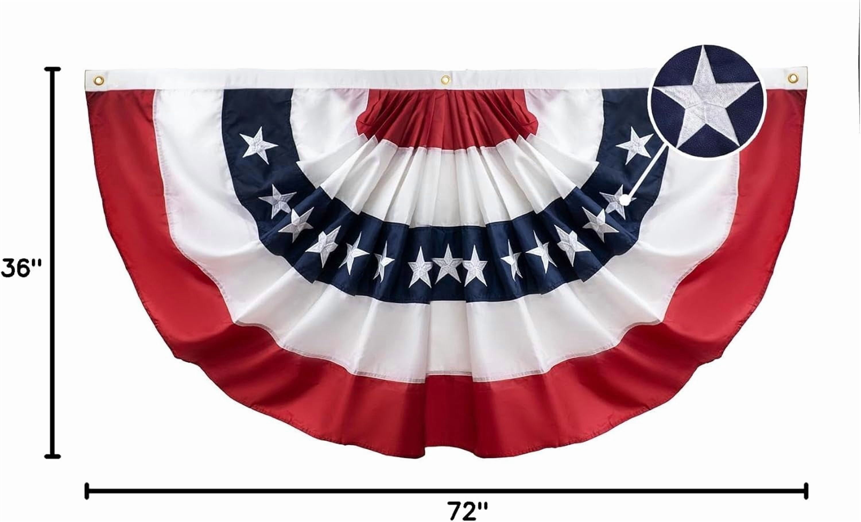 TOPFLAGS Bunting Flags Outdoor 3x6 Ft American Buntings Flag -6 Pack Embroidered USA Pleated Fan Flag Patriotic Decorations for Outside Memorial Day 4th of July USA 250th Anniversary Decorations