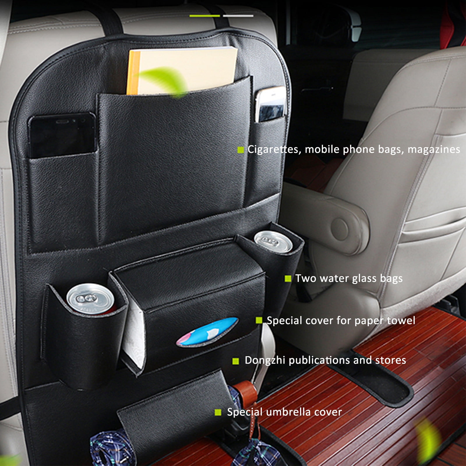 LSLJS Car Seat Organizers, Leather Backseat Protector with 7 Storage Pocket, Waterproof Vehicles Rear Hanging Storage Shelf Back Seat Storage Bag Kick Mats Universal Interior Accessories For Men Women