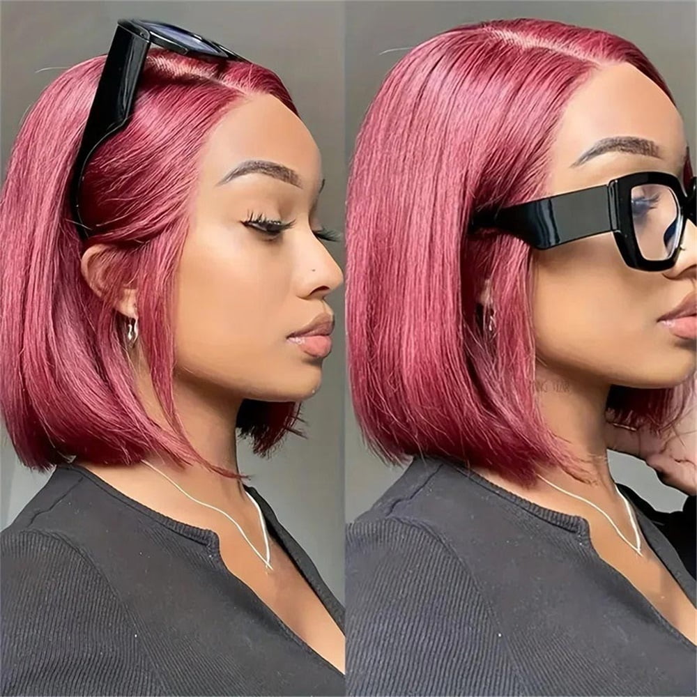99J Straight Short Bob Wigs Human Hair Pre Plucked T Part Lace Frontal Wig