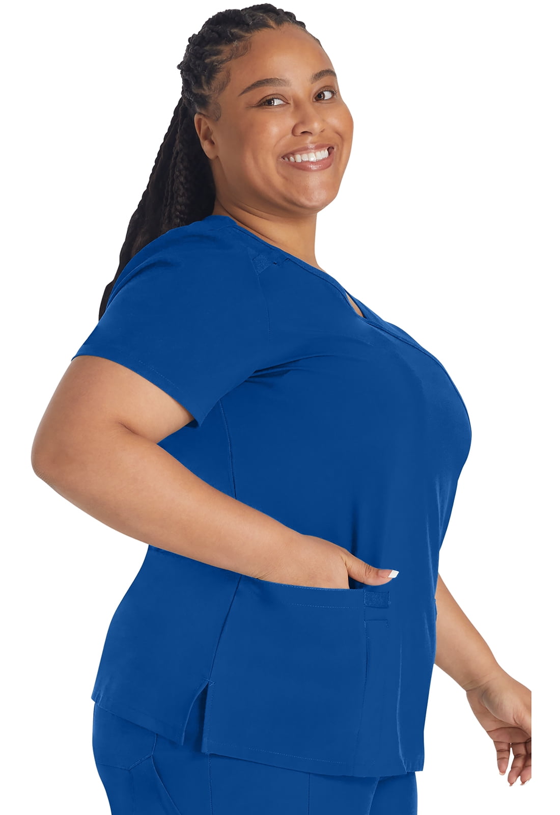 Dickies EDS Essentials Scrubs Top for Women Mock Wrap Plus Size DK625, 2XL, Galaxy Blue