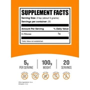 BulkSupplements D-Ribose Powder - Dietary Supplement, Ribose Supplement - Unflavored, 5g per Serving, 100g (3.5 oz)