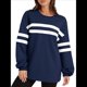 thumbnail image 1 of Sudadera Holgada A Rayas para Mujer, Cuello Redondo, Larga, Informal, con Bloques de Color, para Otoño Azul Marino S, 1 of 9