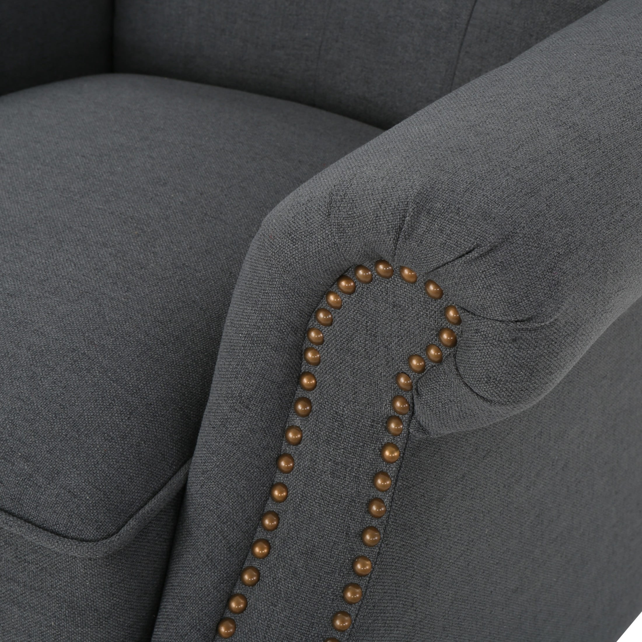 Christopher Knight Home Modern Manual Push Back Recliner with Rolled Arms, Nailhead Trim, Charcoal