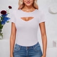 thumbnail image 3 of T Shirts for Women 2026 Summer Short Sleeve Crewneck Hollow out Ribbed Slim Fit Casual Tshirt, 3 of 5