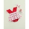 thumbnail image 3 of Kiapeise 2PCS Baby Girls Heart Pattern Sleeveless Romper Dress and Headdress, 3 of 8