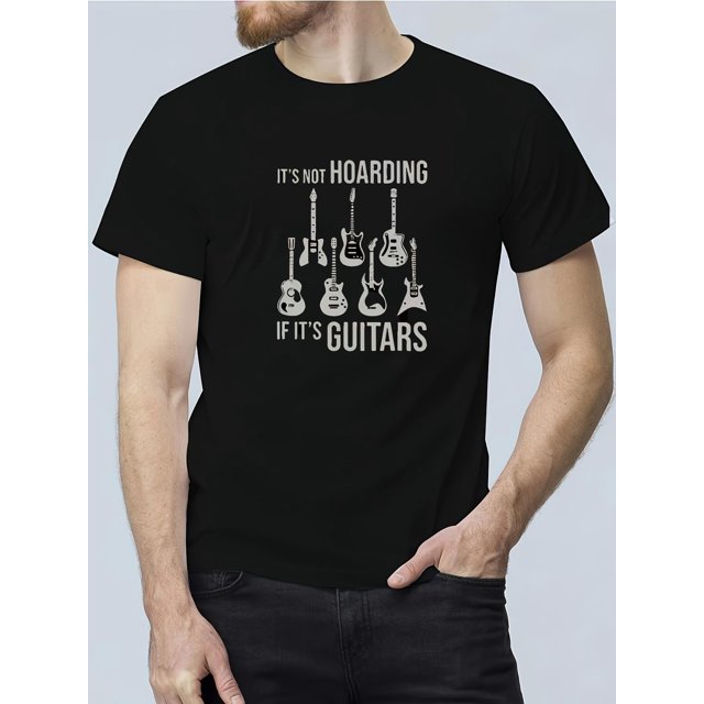 Camiseta informal para hombre con estampado de guitarra único. Algodón suave, cuello redondo, manga corta, lavable a máquina. Ideal para verano. Para adultos, hombres, mujeres, adolescentes, jóvenes.