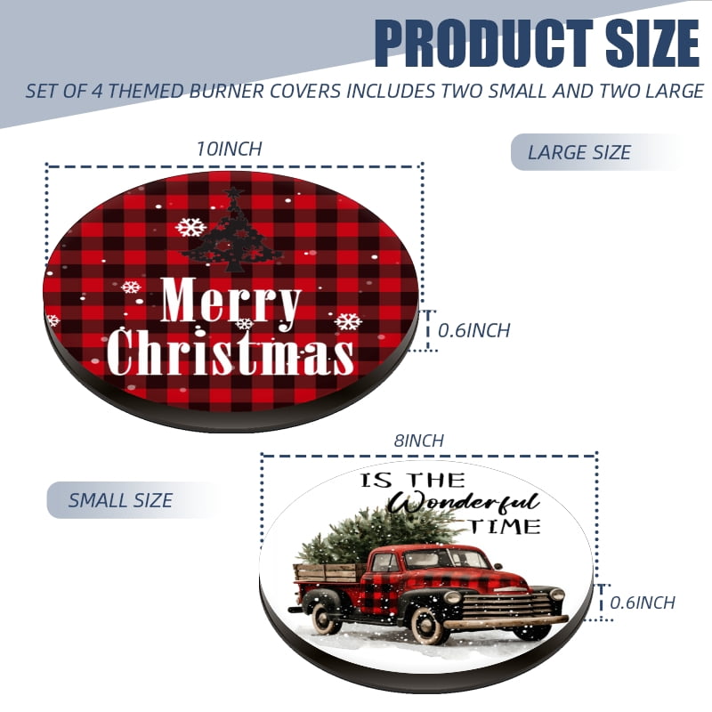 Christmas Metal Electric Stove Burner Cover, Merry Christmas Believe Round Durable Gas Stove Burner Covers Set of 4 for Kitchen Decor Xmas Decorations, 8 Inches and 10 Inches