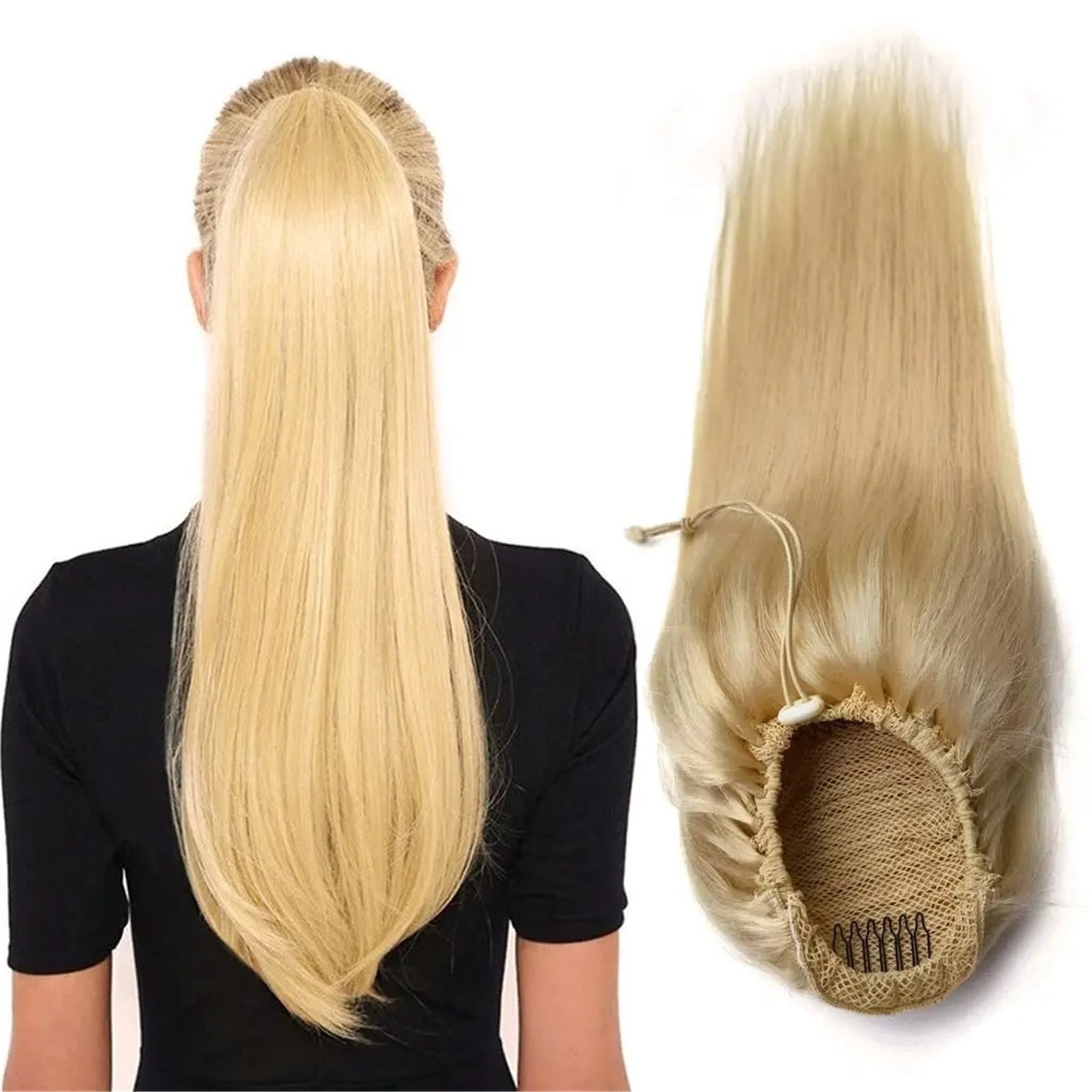 Blonde 613 Straight Drawstring Ponytail Clip In Hair Extensions 100% Human Hair Extensions