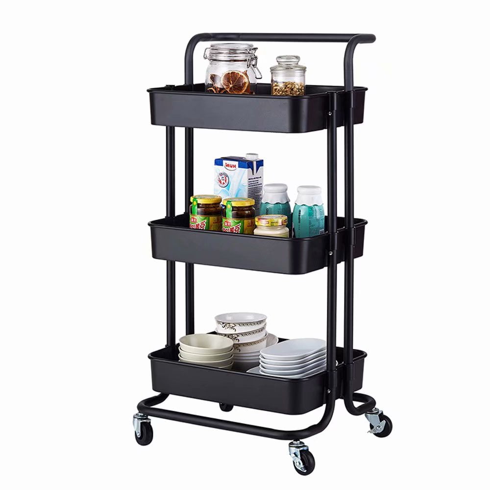 Fortressmount 3Tier Home Kitchen Storage Utility cart Metal&ABS Black