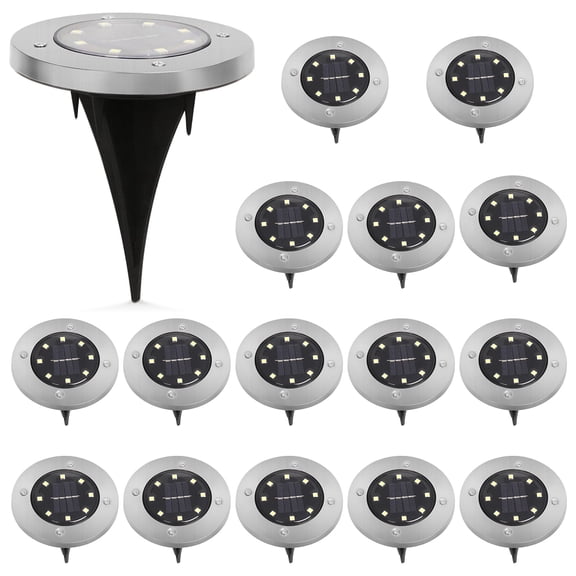 16 Pack Solar Ground Lights, 8 LED Bright White Pathway Lights, Waterproof Stainless Steel In-Ground Landscape Lighting for Garden Yard Patio Walkway