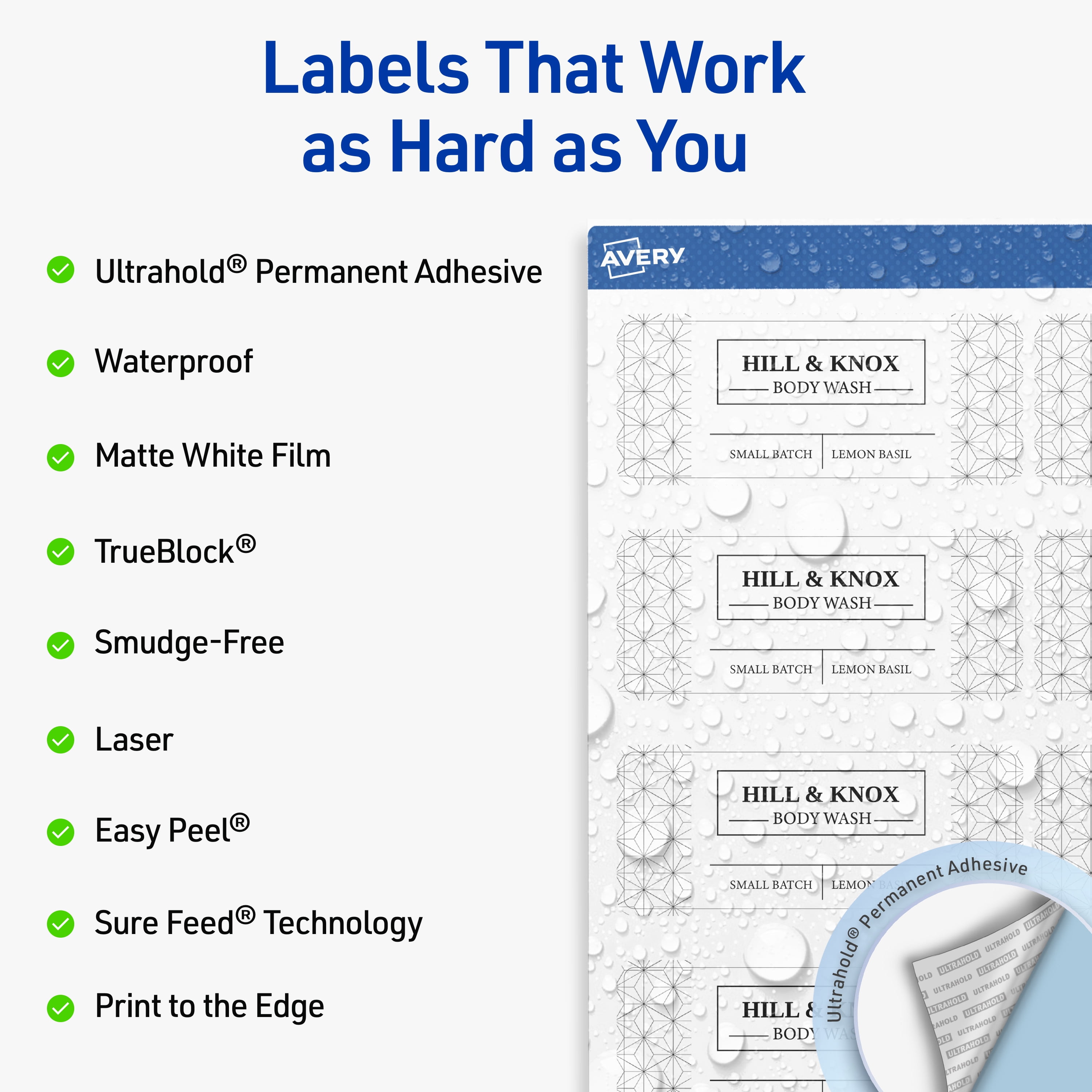 Avery Waterproof Rectangle Labels, 1.5" x 3.75", 500 Total