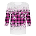 thumbnail image 4 of Usmixi Winter Tee Shirts for Women Christmas Shirts for Women Casual Round Neck Xmas Classic Plaid Pullover Blouses Casual Snowflake Print Tee Shirts Fall 3/4 Sleeve Tops 2023, 4 of 5