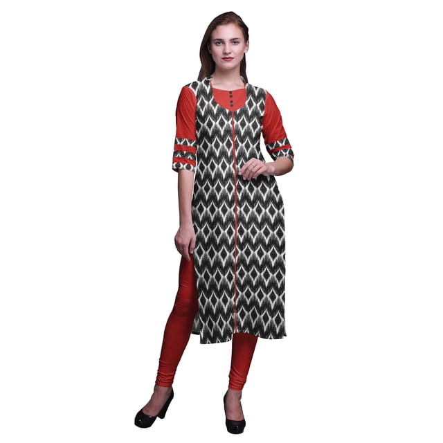 Bimba Kurta Droite Imprimée Indienne en Rayonne Slub Robe Tunique à Manches 3/4 pour Femmes