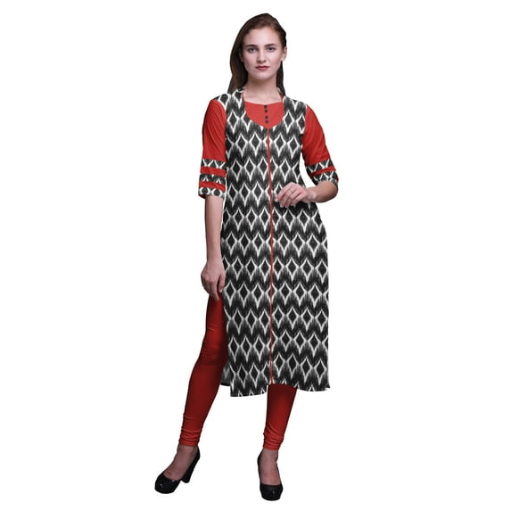 Bimba Rayon Slub Indian Printed Straight Kurta 3/4 Sleeve Tunic Dress For Women