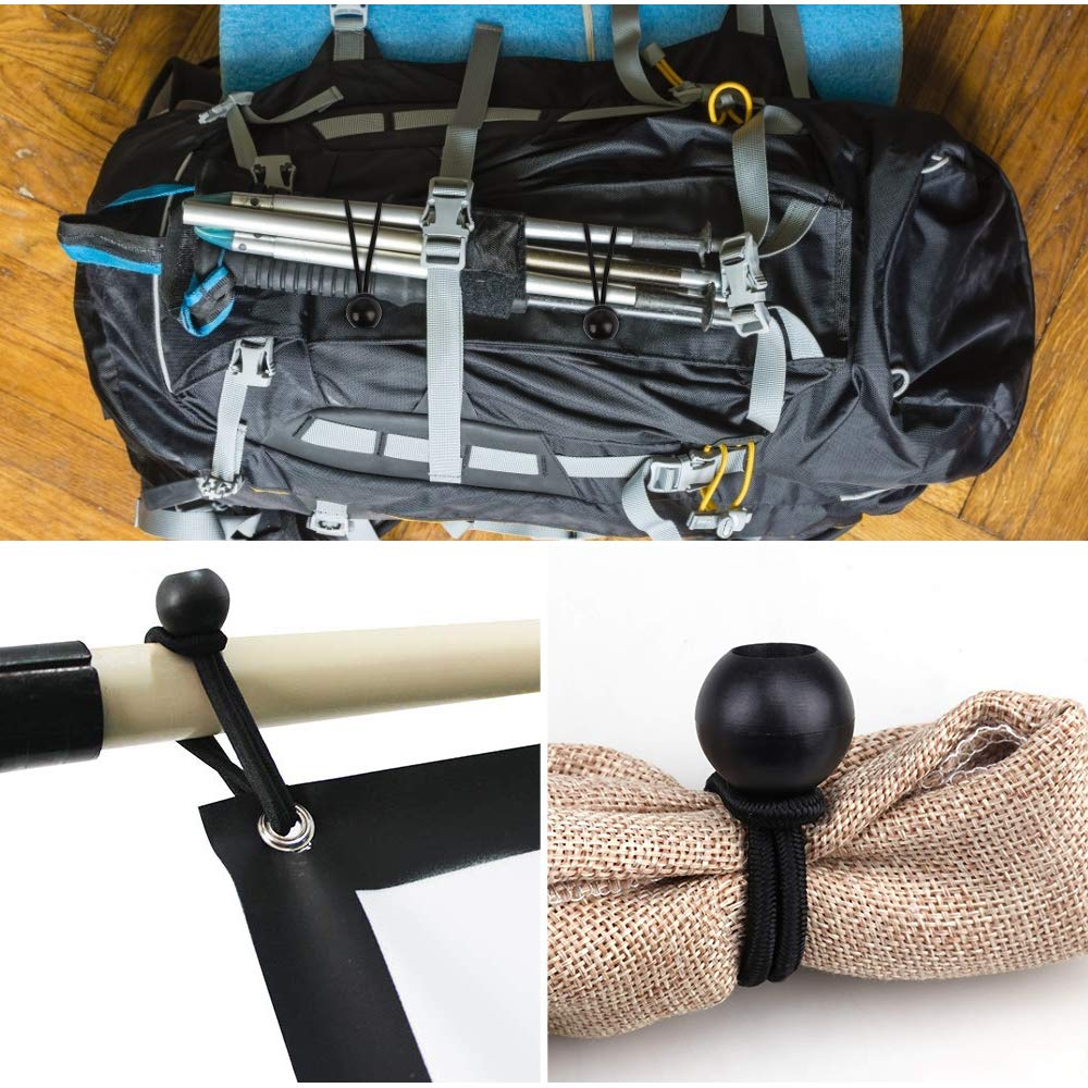 Bungee Balls, Black Ball Bungee Heavy Duty Heavyweight 4 inches Tarp Bungee Cords, Weather Resistant Tie Down Strap 4mm Thickness - for Camping, Tents, Cargo, Holding Wire and Hoses