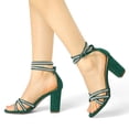 thumbnail image 2 of Sandalias de Imitación de diamantes Allegra K Correas de Tobillo Tacón grueso Verde 37, 2 of 7