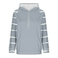 thumbnail image 6 of Women's Striped Hoodies Casual Raglan Long Sleeve Sweatshirts Loose Drawstring Hood Long Tops with Kangaroo Pocket (S, Gray), 6 of 6