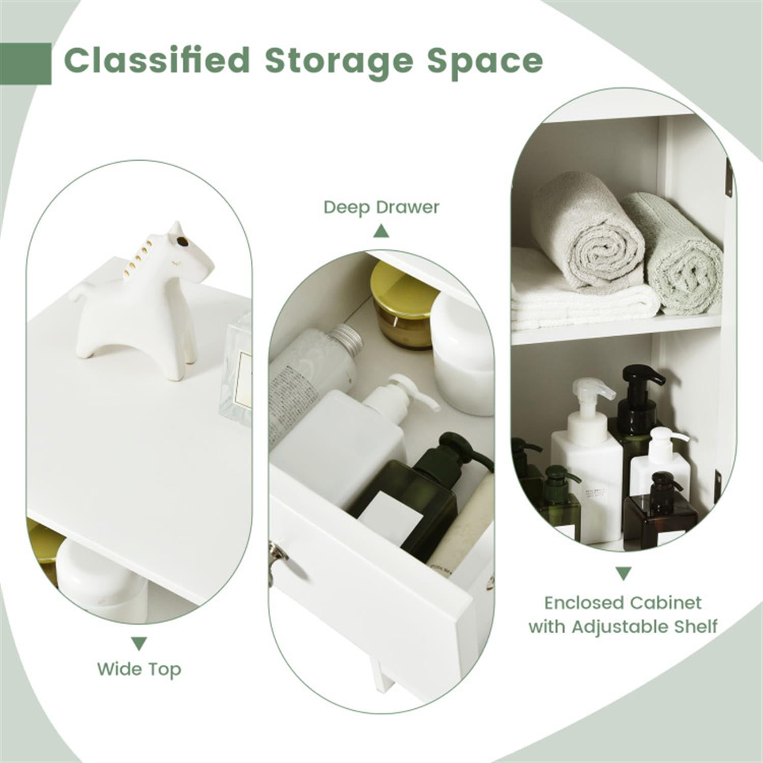 Demi Bonn Wood Bathroom Storage Cabinet, Bathroom Floor Cabinet with Drawer and Shutter Door for Bathroom, Living Room, Bedroom, Kitchen, White