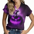 thumbnail image 4 of Youyipin womens tank tops Short Sleeved T-shirt Printed Halloween V-neck Shoulder Top Summer tops for women, 4 of 5