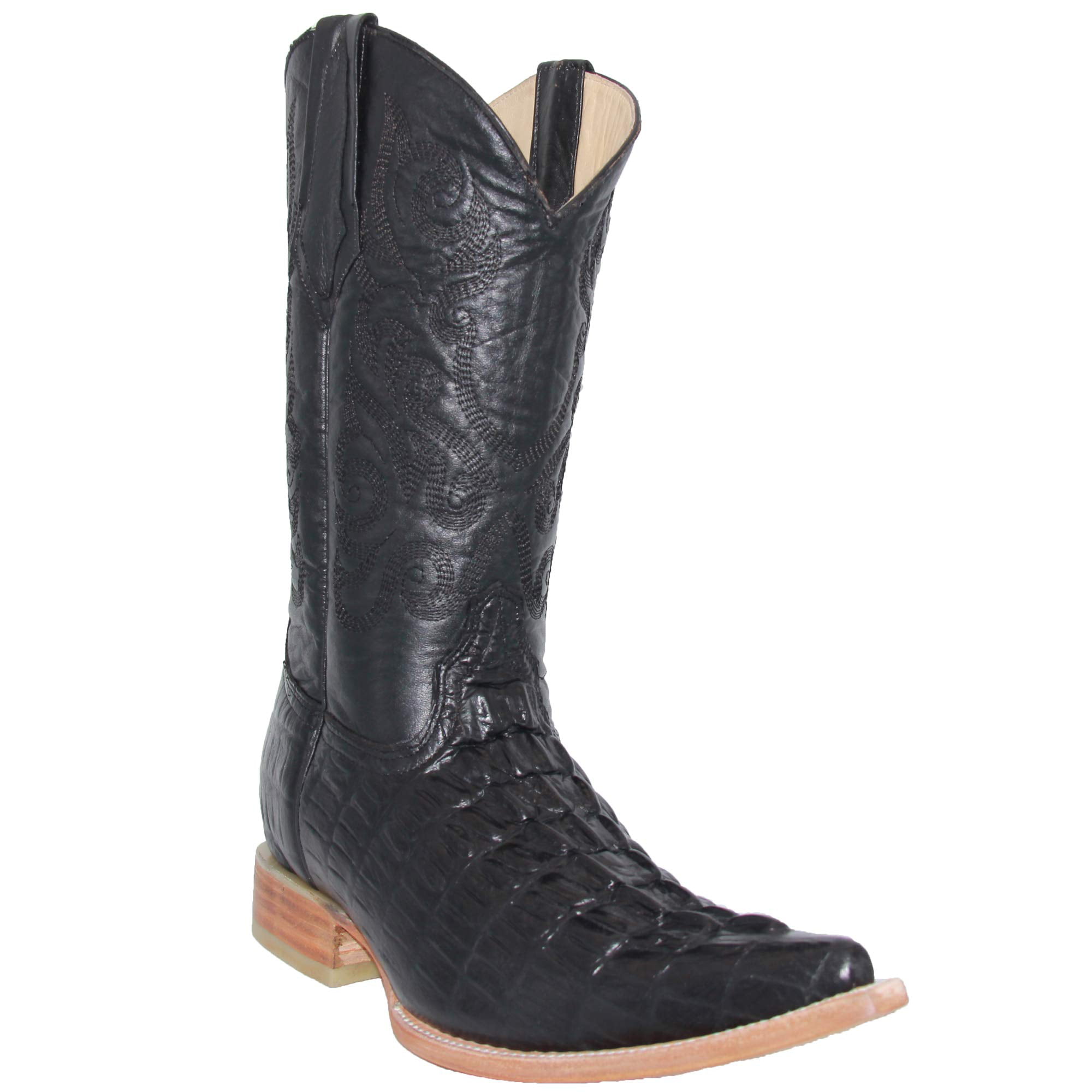 Mens' New Leather Crocodile Head Design Rodeo Western Cowboy Boots J Toe Black 