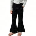 thumbnail image 2 of SHTXOZHI Girl's Stretchy Casual Pants High Waist Cute Print Flared Pants Lace Trim Vacation Party Soft Bottoms, 2 of 7
