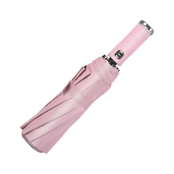 Bewildely Paraguas plegable inverso grande con linterna LED, sombrilla a prueba de viento, sombrilla a prueba de sol para el día de la lluvia y Paraguas de lluvia LED/Rosa
